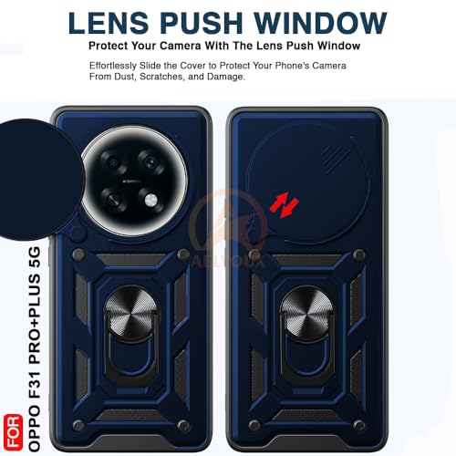 Image of Armor Bumper Back Cover Case for Oppo F31 PRO Plus 5G Rotating Camera Cover, Ring Holder & Kickstand | Heavy Duty & 360 Degree Protection Oppo F31 PRO Plus 5G Back Cover (Blue)