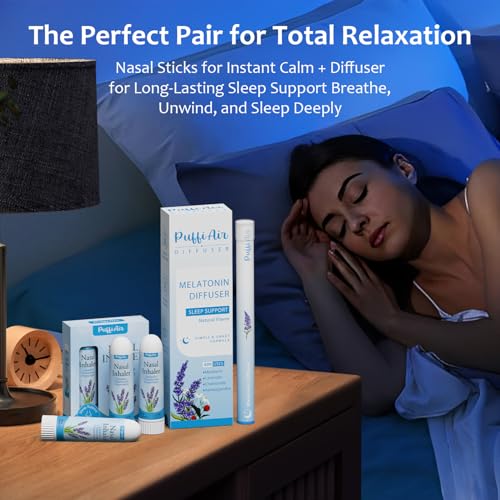 Image of PUFFIAIR Herbal Melatonin Diffuser + Lavender Nasal Sticks (3 Pack) | Lavender, Chamomile, Ashwagandha | Sleep Support, Stress Relief, Stuffy Nose Relief | 600 Uses