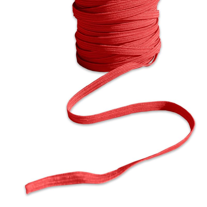 Red 5mm Elastic Cord Flat Stretchy Thread Hat Elastic Cord Thin Elastic Beading String For Masks Hats Jewellery Crafts Hair Accessories Threading Tags (Red - 5mm - 10 Meters)