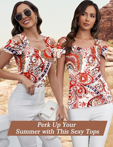 Image of Blingfit Cold Shoulder Tops Summer Tunic Shirts for Women T Shirts V Neck Short Sleeve Casual Tees Blouses 2026