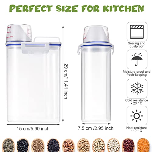 Rice Storage Bin 4 Pcs Cereal Containers Dispenser With Measuring Cup Plastic Storage Containers With Lids Kitchen Storage Bin Rice Holder Container Food Container Sets For Flour Cereal, 2.5 L (Blue) #TOP1