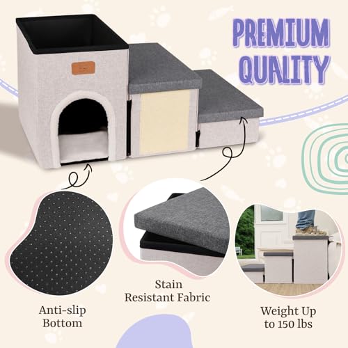 downluxe Escadas para Cães Pequenos, Degraus Dobráveis para Cães para Cama, Sofá E Cadeira, Degraus