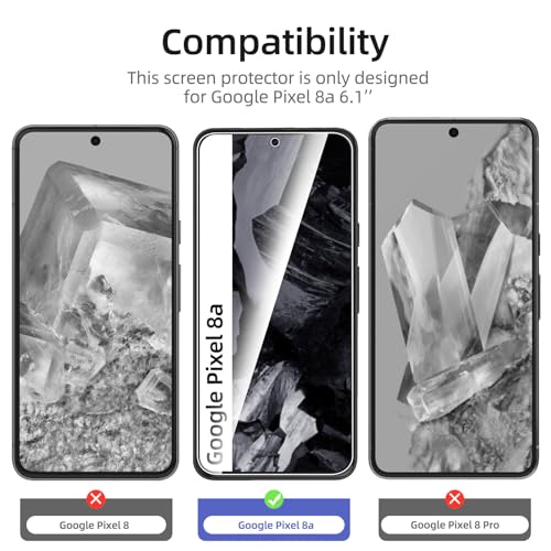 NEW'C 3 Pack Designed for Google Pixel 8A Screen Protector Tempered Glass,Case Friendly Scratch-proof, Bubble Free, Ultra Resistant - Image 2