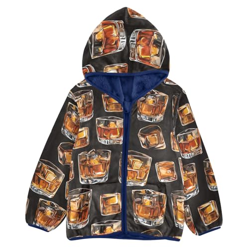 Whisky Glass Black Girls Fleece Jacket Girls Fall Jacket Boys Coats Zip Up Hoodie Children Sherpa Warm Outerwear 2-10T