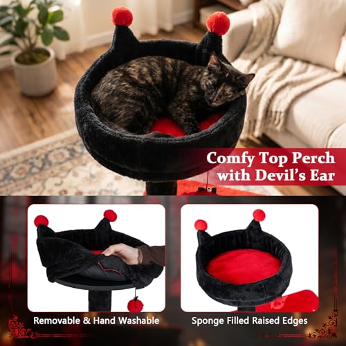 PETSITE Árbol Gótico para Gatos 57 pulgadas Rojo y Negro miniatura 6