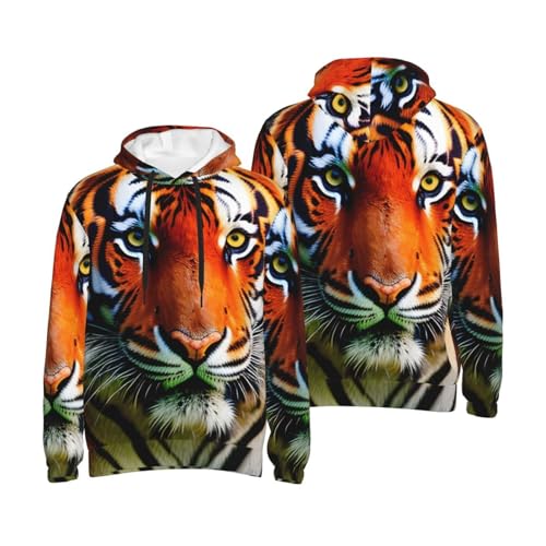 Pull à capuche homme tigre orange imprimé rayures noir XL