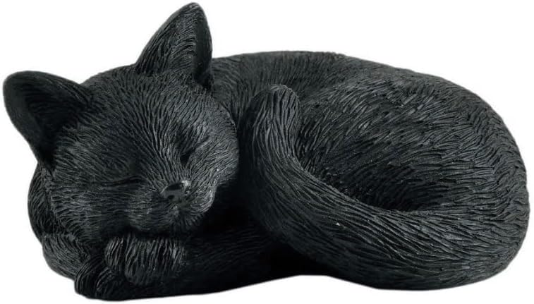 3" Sleeping Black Cat Curled Up Hand Painted Mini Figurine