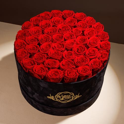 47 Flowers in a Luxury Suede Box, Birthday Gifts for Women, Preserved Flowers, Mothers Day Roses Gift for Mom, Red - Image 3