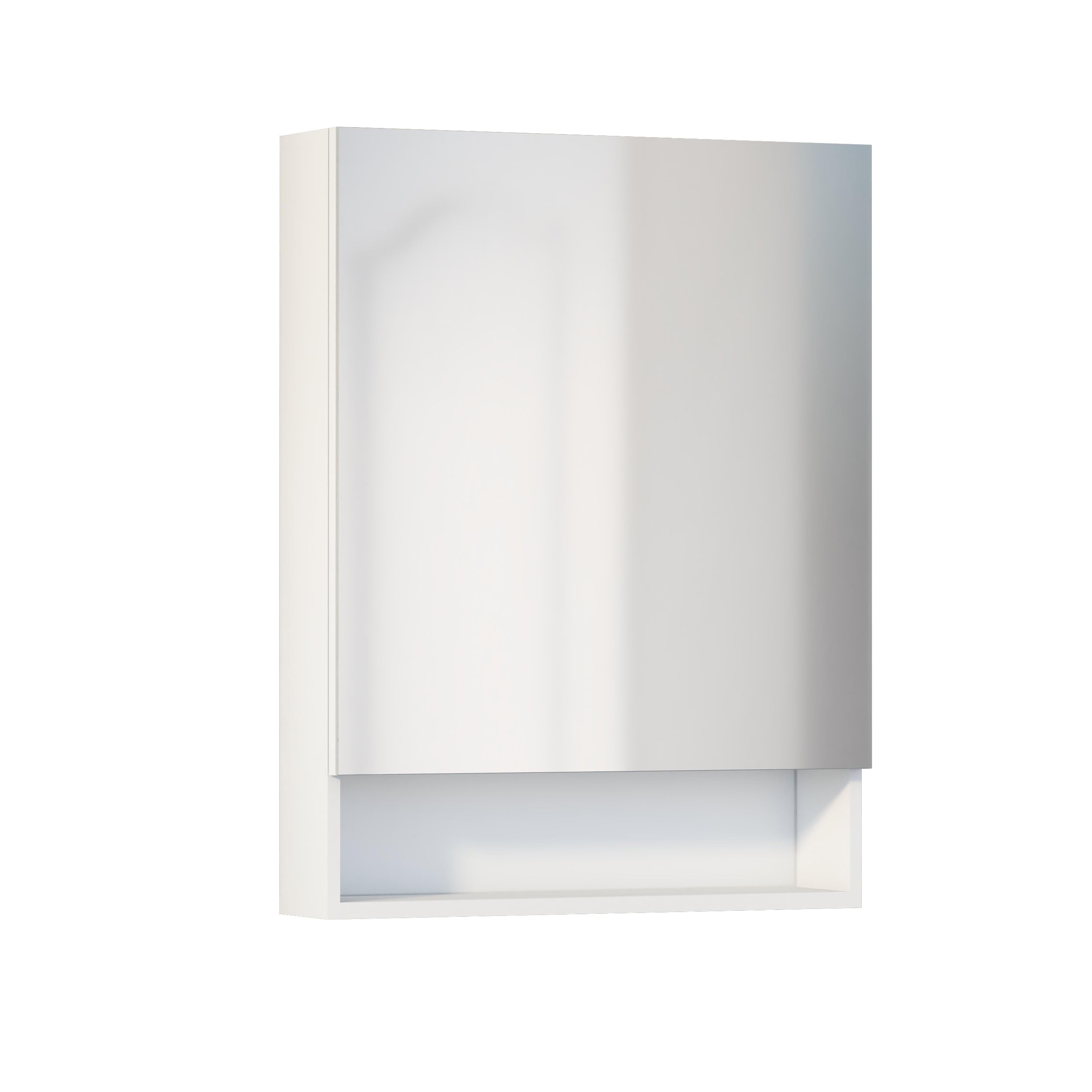 Baikal Mueble Camerino con Espejo, Armario Auxiliar de Baño Multiusos, Opción con o sin Luz LED. Mueble de Pared de fácil colocación. Armario MONTADO. Acabado Blanco. Abierto 1 Puerta 60 cm