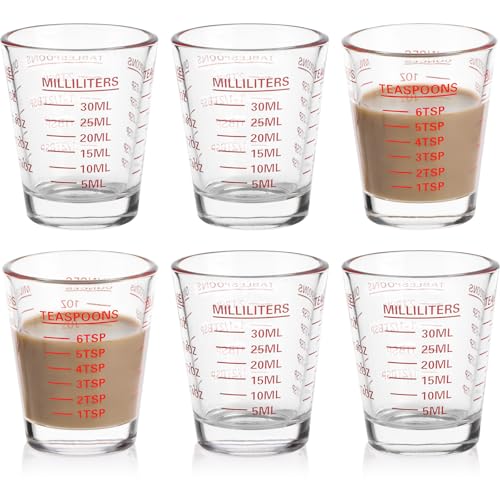 Image of Shot Glass Measuring Cup Set, 6 Pack Espresso Shot Glasses (Red)