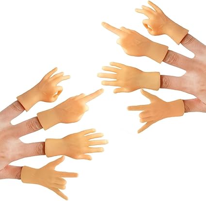 AQKILO Tiny Hands Mini Finger Puppets 8 Pieces, Left and Right Hand Set, Mixed Styles, Funny Party Favors and Novelty Toys for Kids and Adults