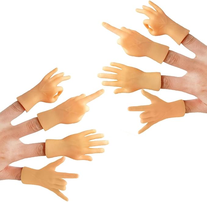 AQKILO Tiny Hands Mini Finger Puppets 8 Pieces, Left and Right Hand Set, Mixed Styles, Funny Party Favors and Novelty Toys for Kids and Adults
