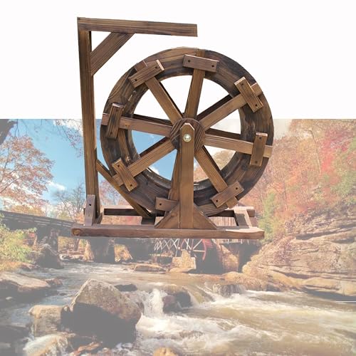 Fontana in legno a forma di ruota d'acqua, fontana autoportante per laghetto per giardino, patio, piscina, circolazione, stile vintage, per esterni, interni, balcone, cascata ornamentale