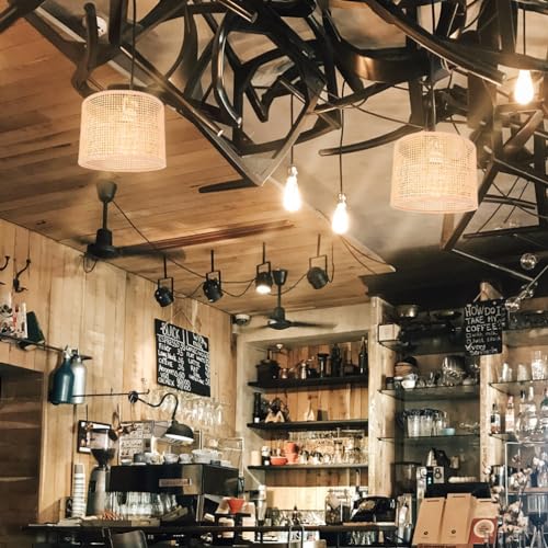 Image of UKCOCO Woven Rattan Lamp Shade Pendant Light Shade Replacement Rustic Boho Hanging Lamp Cover Soft Light Diffuser for Floor Lamps 6.29 X 6.29 X 4.72 in 2 pack