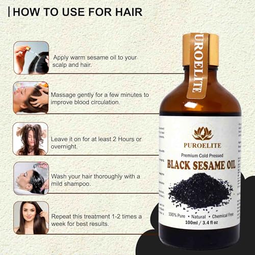 Image of Puroelite Cold Pressed Black Sesame Seed Oil | 100 ml Each (Pack of 2, 200 ml Total) | 100% Pure & Natural | For Face, Hair & Body Care | Glass Bottle with Dropper