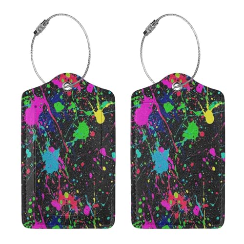 Vibrant Paint Splashes Personalized Leather Luggage Tags with Stainless Steel Loop for Women Men Kids 4 Pcs3