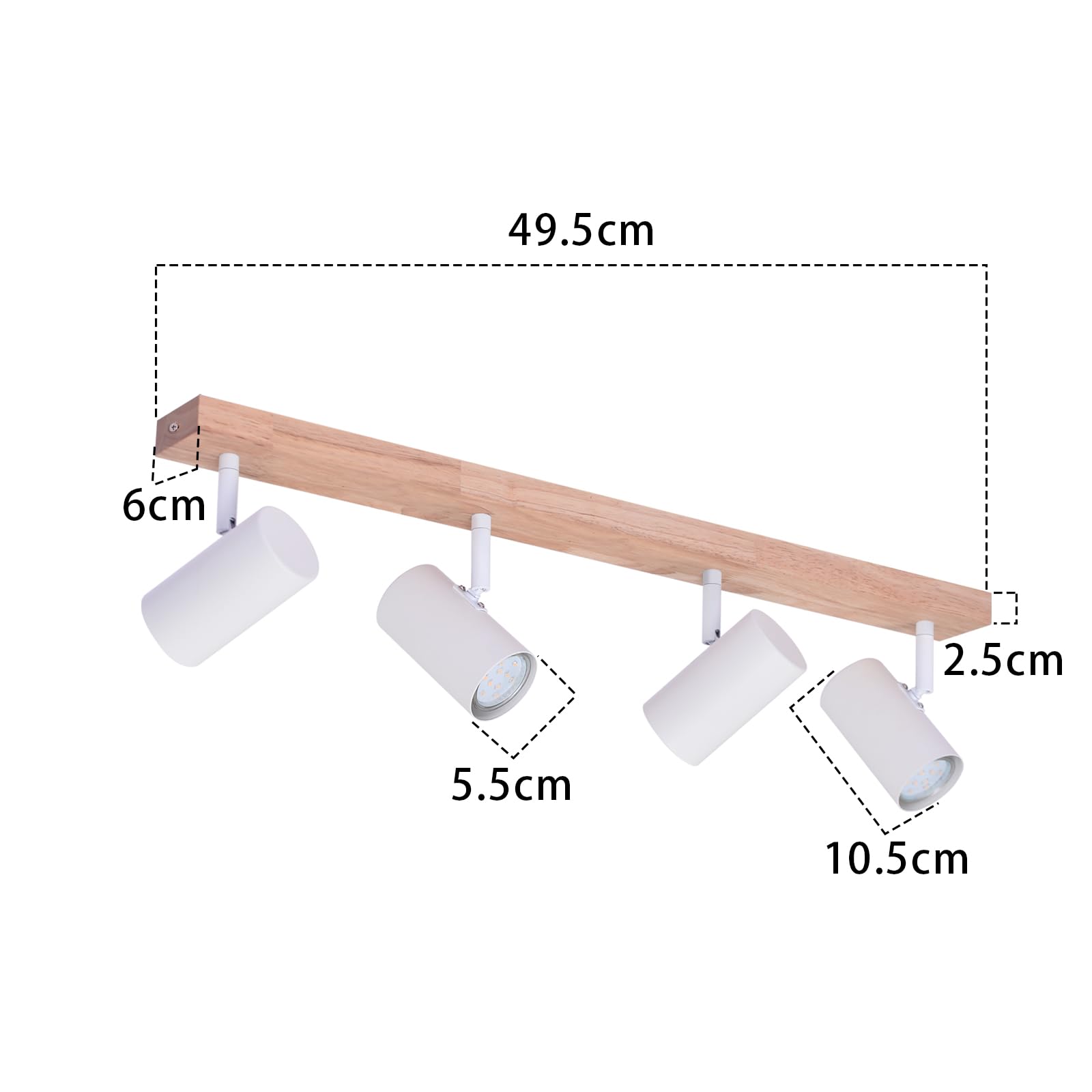 Glitzerlife Lampa Sufitowa 4 Płomień Światło Sufitowe Drewno Sufitowa | Przedpokój Biały Metal Nowoczesne Gniazdo Obrotowy Spot Sufitowy 350° Salonu Sypialnia Kuchnia z 6x 4.8 W GU10 żarówki