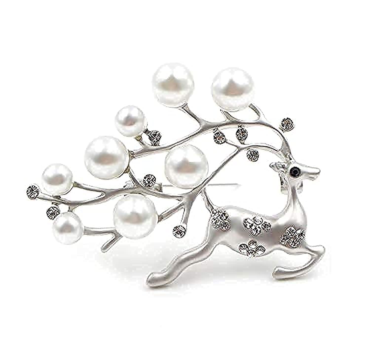 Jewellery Latest Stylish Crystal Unisex Deer Brooch for Women/Girls/Men (Silver)