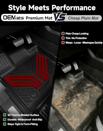 Image of 2-Piece Front TPE Floor Mats for Ford F-150 2015-2026 F150 Lightning 2022-2025 | Racing Red Wing Design | Heavy Duty All-Weather Protection
