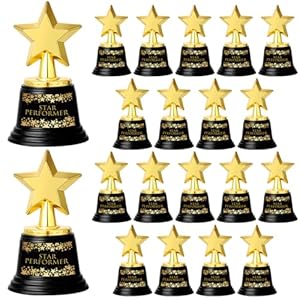 fumete 20 pcs appreciation gift 5 inch plastic gold award inspirational gift thank you for being awesome star thumbs up award trophies bulk golden trophies for teacher employee team (star style)