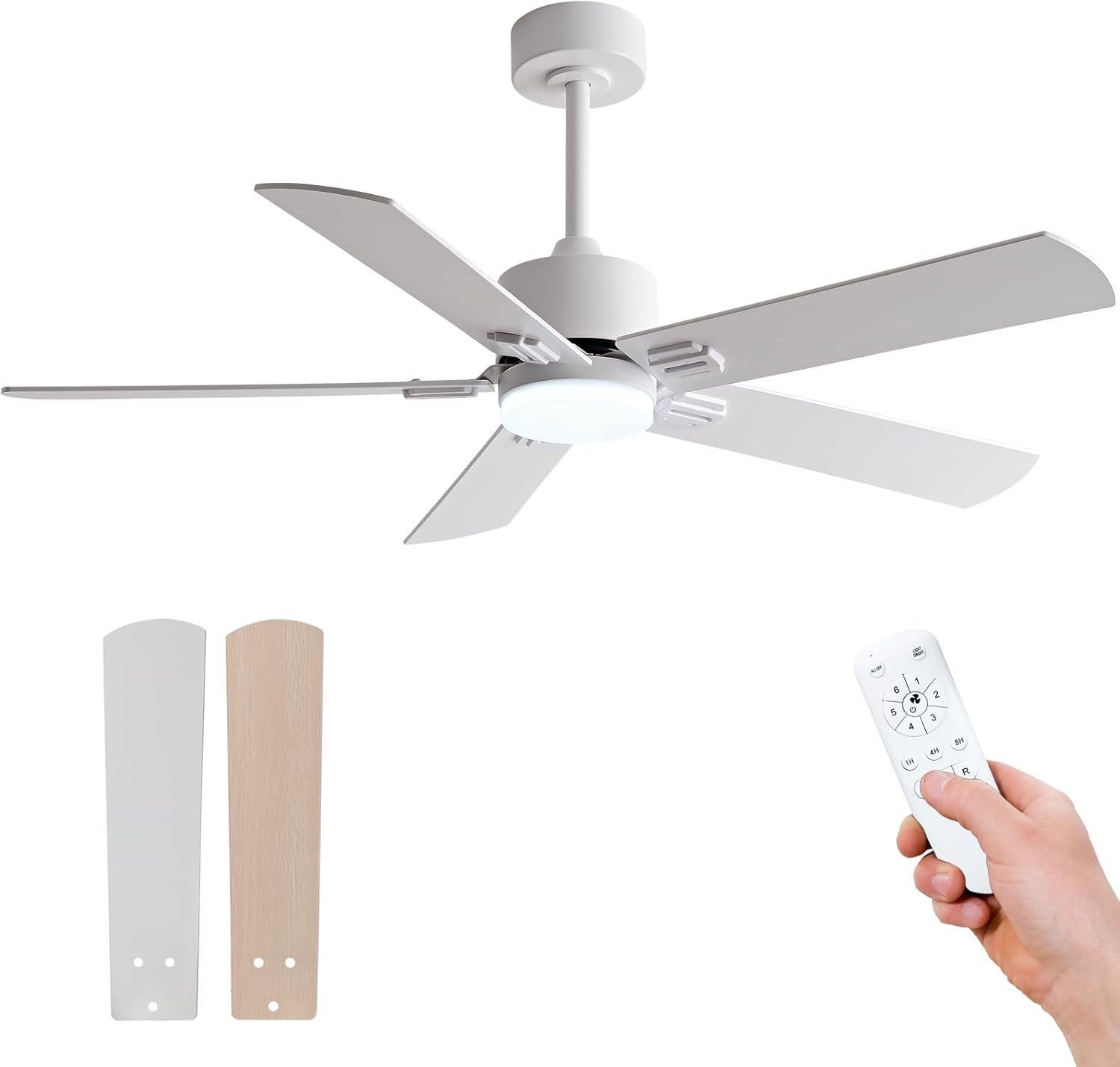 KENSID 42 Inch White Ceiling Fans with Lights and Remote Control