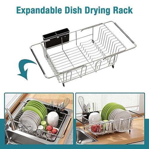 Escurreplatos extensible de acero inoxidable para mantener la encimera limpia 4