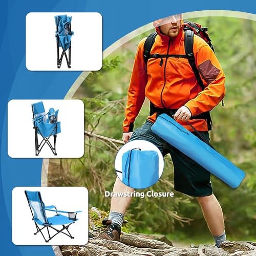 Image of HaSteeL Folding Beach Chair Set of 2, Foldable Blue Camping Chairs for Outside, Low Beach Chair Portable for Adults Fishing, Picnic, Outdoor BBQ, Travel, Sports, Cup Holder & Storage Bag