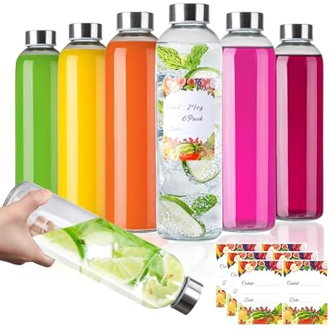 Alotpower Juicing Bottles Reusable Glass 24oz 6Pack,Empty Glass Bottles for Juicing- Glass Juice Bottles with Lids for Milk,Smoothie,Juice,Beverage(24fl.oz/720ml, Set of 6) Cover