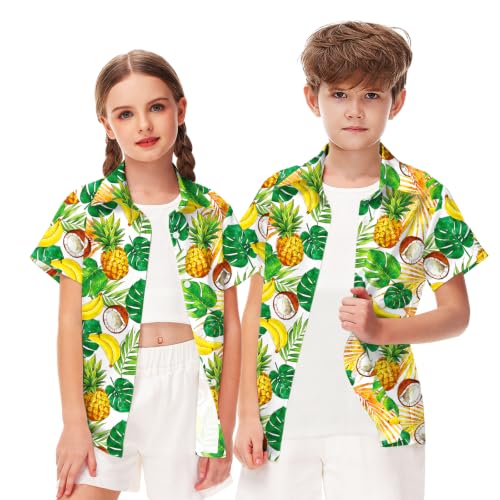 Image of Remimi Unisex Kids 4th of July Button Up Shirt Boys American Flag Print Hawaiian Beach Short Sleeve Tops 5-14 Years