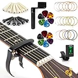 lotmusic Acoustic Guitar Strings Changing Kit Tool Kit (Strings Tuner Picks Capo Pins String Cutter and Winder)
