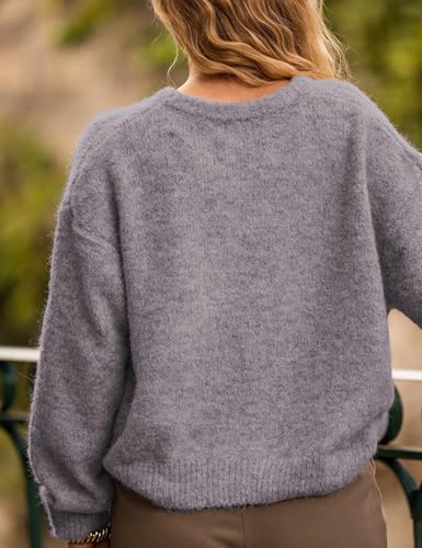Image of Ynhonra Womens Cardigan Sweater Front Button Loose Y2k Long Sleeve Crewneck | Lightweight Knit Ribbed Hem