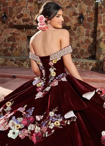 Luxury Velvet Quinceanera Dresses Embroidery Appliques Ball Gown Organza Layered Sweet 15 16 Dresses with Train4