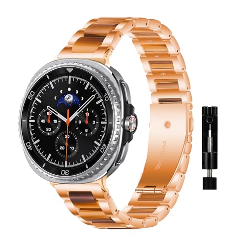 #Commissioniguadagnate<br>Cinturino Metallo Resina per Samsung Galaxy Watch 8 40mm 44mm / Samsung Galaxy Watch 8 Classic 46mm Cinturino Acciaio Inox Metallo Ricambio per Uomini Donne - Oro rosa + Bruno