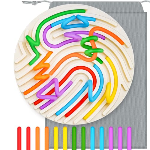 NiToy Silikon Sensorik Activity Board, Sensorik Spielzeug für Kinder, Autismus Spielzeug, Reise-freundliches Activity Board für Hand-Augen-Koordination und Stressabbau，mit 13 Zubehör Schnüren (Weiß)