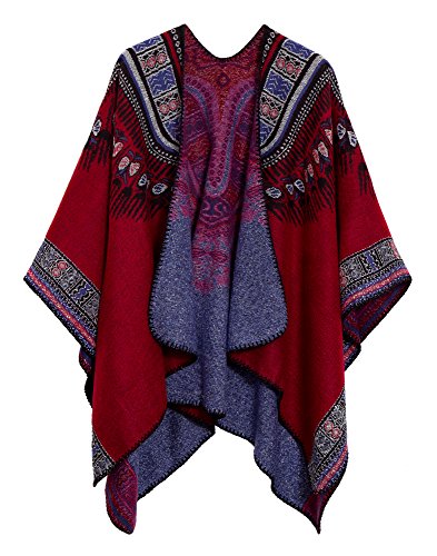 Women's Retro Shawl Wrap Open Front Poncho Cape Cardigan for Fall Winter