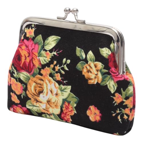 Generic 1Pcs Pouch Wallet Rose Design Snap Purse Canvas Black 12x9cm2