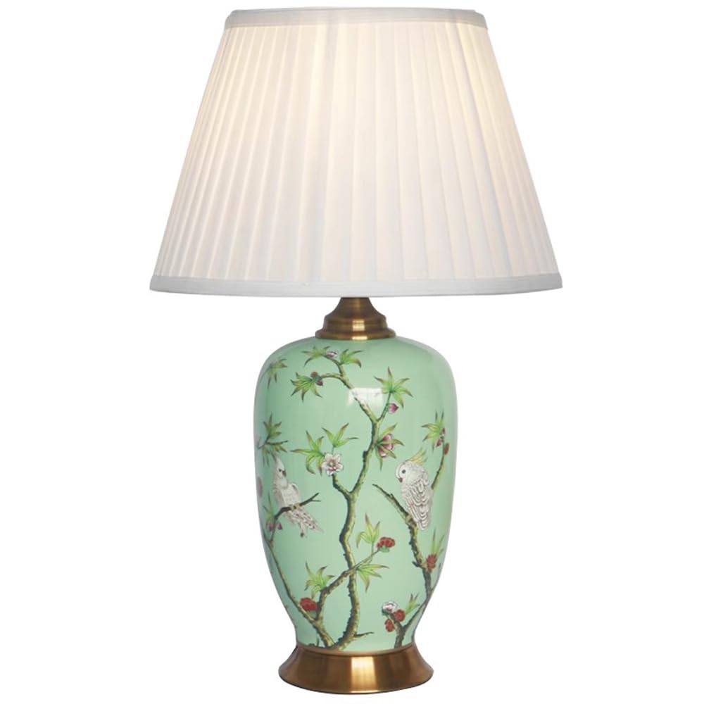SANBDDLYY Chinese Hand-Painted Porcelain Desk Lamp - Traditional Flowers and Birds Design for Bedroom & Living Room
