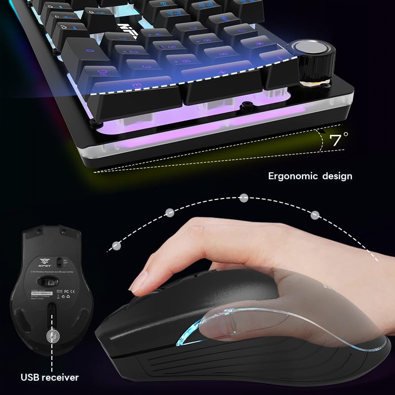 NPET S21PRO Wireless Gaming Keyboard & Mouse Combo - Mechanical Feel RGB Keyboard + 3200DPI Mouse | 3800mAh Battery?USB Receiver is Under The Mouse?