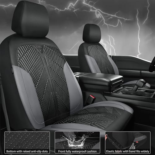 Image of CAR PASS Waterproof Black Gray Car Seat Covers Front Seat Covers Neoprene Wetsuit,All-Weather Non-Slip Durable,Universal Fit for SUV Sedans Trucks Van Automotive,Airbag Compatible,3D Emboss Black Gray