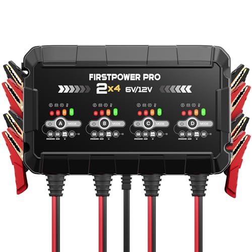 8A 4-Bank Car Battery Charger (2A/Bank) - 6V & 12V Automatic Trickle Charger Motorcycle Battery Maintainer & Desulfator with Overcharge & Temperature Compensation for Lead Acid AGM Gel LiFePO4
