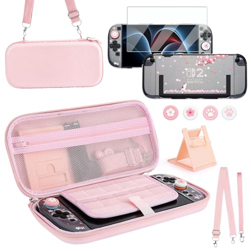 OLDZHU Housse Switch 2 pour Nintendo Switch 2 (2025), Kit D'étui Portable pour Switch 2 avec coque pour nintendo switch 2,verre trempé,4Pcs Capuchons...