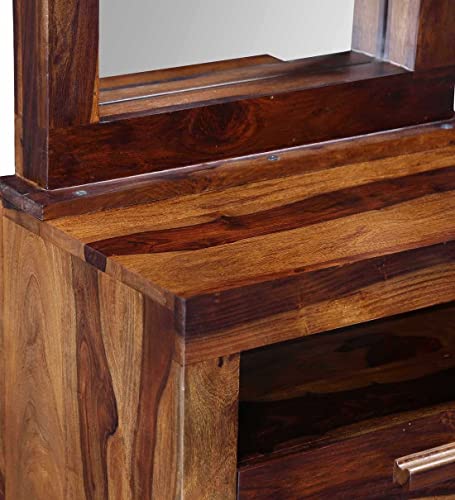 Image of Solid Sheesham Wood Dressing Table with Storate and Mirror | Dressing Table with 1 Drawer Storage (Solid Sheesham Wood, 58x35x182 CM, Wooden Finish Finish)