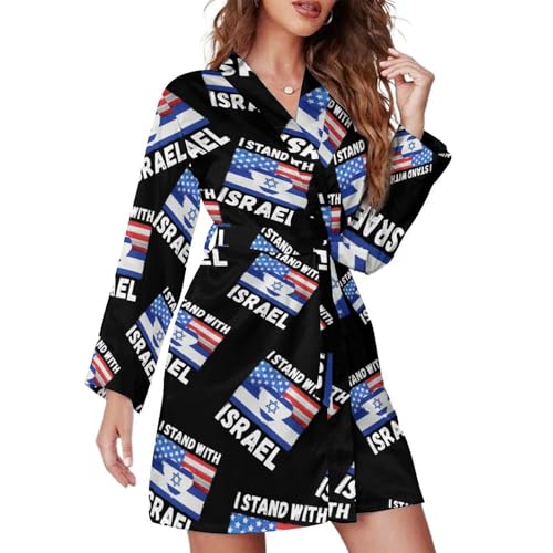 Image of U.S.A Israel Stand with Fashion Robes for Women Knee Length Long Sleeved Nightgown Spa Bathrobe Soft Bath Robe M