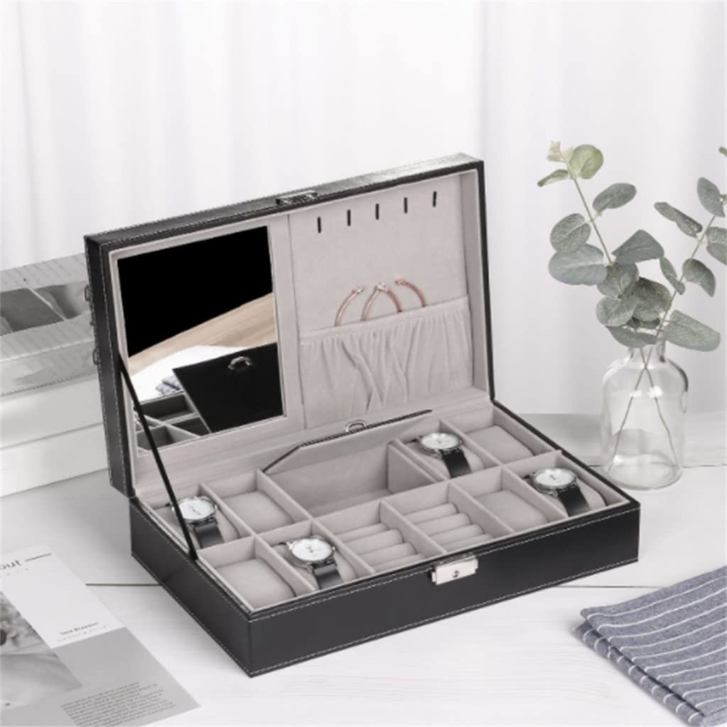 XBTGS Uhren-Box, Schmuck-Organizer, Schmuck-Präsentationsbox, Ohrring-Aufbewahrungs-Organizer mit oberem Spiegel,