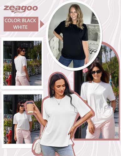 Zeagoo Women's T-Shirts Short Sleeve Tops Summer Casual Blouse Crew Neck Basic Shirt 2 Pack Loose Fit Tee4