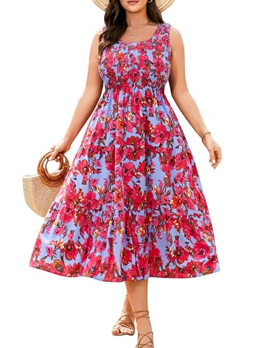 Image of RWJ Plus Size Summer Sleeveless Tank Dress for Women 2025 Smocked Casual Loose Sundress Flowy Beach Tiered Long Midi Dresses