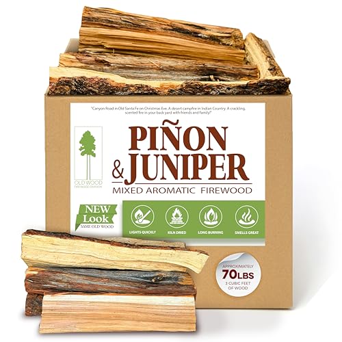 Old Wood Piñon & Juniper Firewood Box - Aromatic Blend for Indoor/Outdoor Use, 13-14 Inch Logs, Southwest Scent - Ideal for Fireplace, Fire Pit, Campfire & BBQ - Approximately 70 Pounds (3 Cubic Feet)