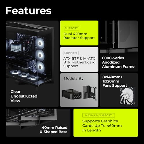 Image of TRYX Luca L70 ATX PC Case Panoramic Glass with Front Panel ATX Case Dual Chamber High Modularity 6000-Series Anodized Aluminum Frame Computer Case 420mm Radiator Support USB 3.2 Type-C I /O Panel