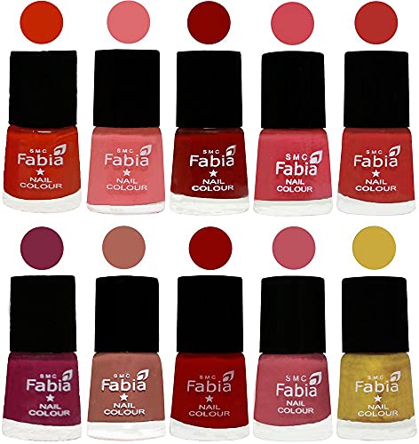 Image of SMC Fabia ALL IN ONE (PACK OF 10), Long Lasting Glossy Nail Polish, 6 ml Each, All Vibrant Colours,02328