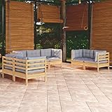 Mandloder 7-TLG. Garten-Lounge-Set aus massivem Kiefernholz, Grau, mit bequemen Kissen, Outdoor-Möbel für Terrasse, Balkon, vielseitige Garten-Sitzgruppe